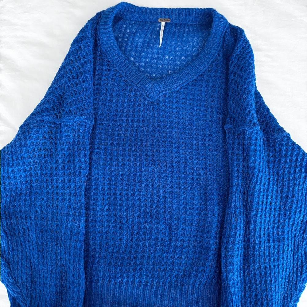 Free People Blue V-Neck Sweater
